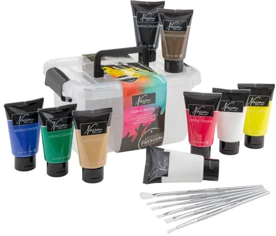 Nassau Acrylfarben-Set mit 9 Tuben à 75 ml inkl. 6 Pinseln
